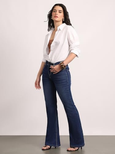 Image of Urbano Fashion Women's Mid Rise Bootcut Washed Jeans Stretchable