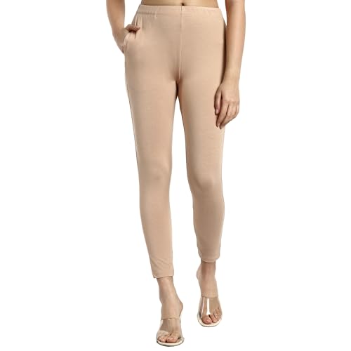 Image of ONE SKY Women Ankle Length Leggings | Premium Cotton Modal Spandex Blend | High Waist Stretchable & Bio-Washed Fabric | Colour-Lock | Ethnic Leggings for Women