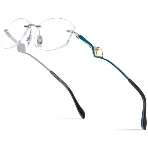 Image of FONEX Titanium Glasses Frame,Rimless Frameless Luxury Diamond Optical Eyeglasses for Women
