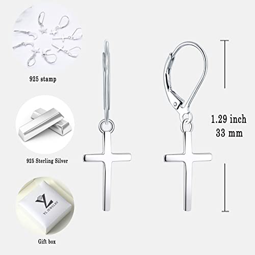 Yl Cross Dangle Earrings Sterling Silver Polished Drop Earrings Leverback Jewelry For Women #TOP5