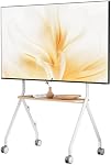 Essence à rouleaux TV Support pour les téléviseurs de 49-80", 110 Lbs, blanc , mobile TV chariot, quatre verrous 360° roues, étagères en bois, gestion de câbles et VESA jusqu'à 600x400
