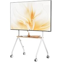 Rolling Easel TV Stand for 4980 Inch TVs, Mobile TV Cart with Lockable Wheels, Height Adjustable Floor Stand with Wood Shelves and Cable Management, VESA 600x400, White