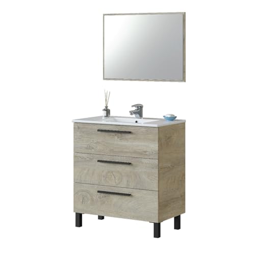 MarinelliGroup Mobile bagno 80 cm a terra lavabo ceramica specchio