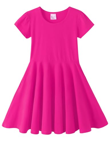 Noomelfish Girls Short Puff Sleeve Dress Summer Casual Knit Swing