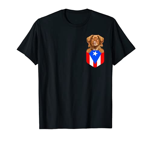Puerto Rico Flag Duck Tolling Retrievers Dog In Pocket T-Shirt, Black