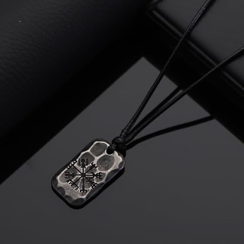 Image of Ankiyabe Stainless Steel Norse Viking Rune Pendant with Adjustable Braided Rope Good Luck /Love /Strenght /Health Viking Symbol Necklace for Men Women