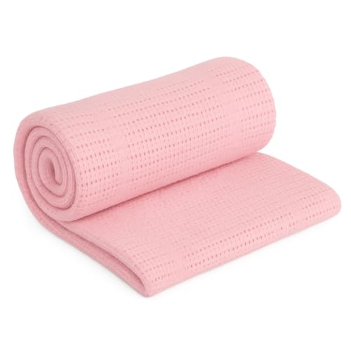 Adore Home 100% Cotton Cellular Soft Baby Blanket for Cot Pram Moses Basket, Pink, 60x90cm