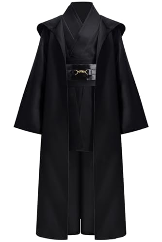 COSXINGYI Kids Boys Jedi Costume Robe Cloak with Hood Tunic Belt Pants Set Halloween Cosplay Outfit