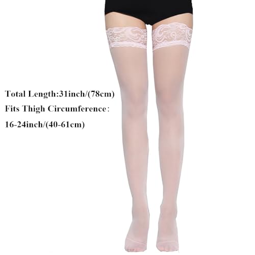 Image of Thigh High Stockings Lace Top, Women's Semi Sheer Sexy Stay Up Halloween Lingerie Thigh High Stockings