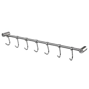 Uteruik Keuken Rail Rack Wandmontage Gebruiksvoorwerp Opknoping Rack RVS Hanger Haken voor Keuken Gereedschap Pot Handdoek 7 Schuifhaken, 1 stks (pm-#3)