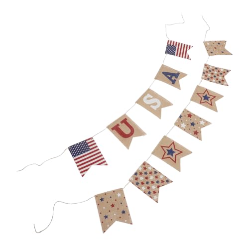 VILLFUL 2 Piezas Banderín de Arpillera Vintage Usa Decoración de Fiesta del Día Patrióticas Celebraciones Interiores y Exteriores