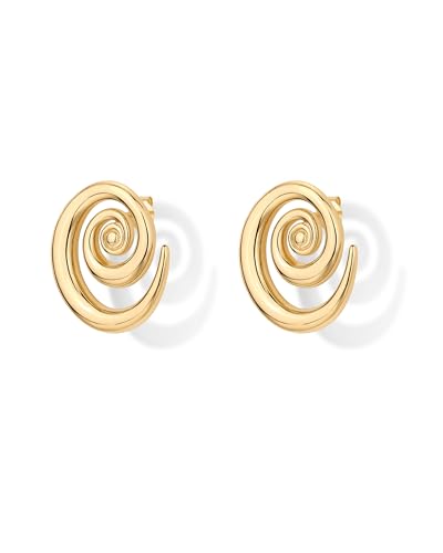 PAVOI 14K Gold Plated Sterling Silver Posts Statement Spiral Stud Earrings for Women | Trendy Chunky Drop Earrings3
