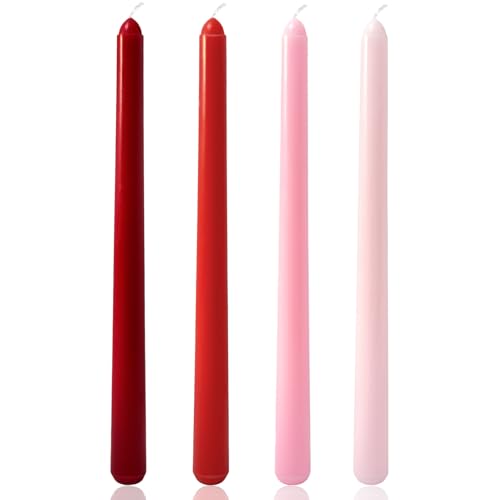 10 Inch Gradient-red Taper Candles 4 Packs Unscented Candlesticks for Dinner Wedding Valentines Day and Home Decoration Dripless and Smokeless 8-10 Hours Burn