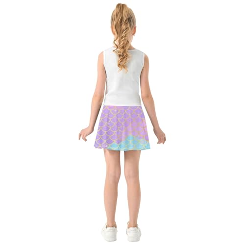 Colored Athletic Shorts for Girls Skorts Kids Tennis Skirts Butterfly Skirt Pastel Purple Mermaid Scale Pink 4t4