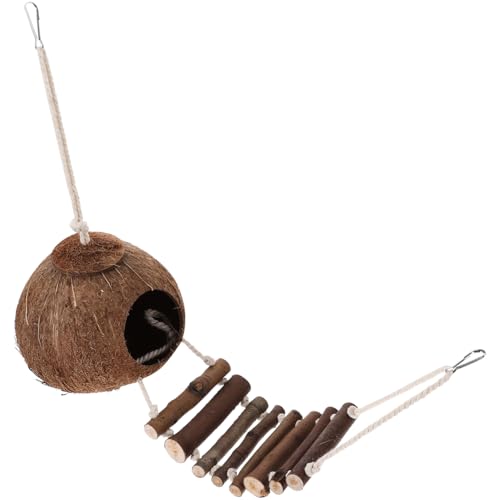 Garneck - Garneck Hanging Coconut Hide for Reptiles - Hut for Hermit Crabs & Crested Geckos with Ladder