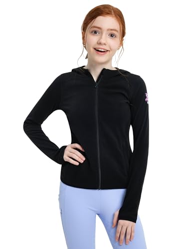 FitsT4 Sports Girls Fleece Horse Riding Shirts Full Zip Up Long Sleeve Kids Equestrian Jackets W Thumbholes Warm Sweatshirts
