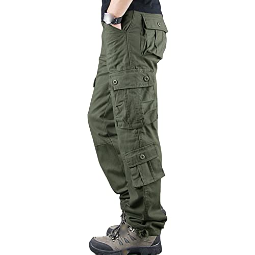 Men's Outdoor Military Cargo Trousers Lightweight Multi Pocket Hiking Pants Wild Army Combat Tactical Pant (Green 1,32)