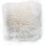 Peau de mouton,cocooning MAISON THURET Coussin en Peau de Mouton islandais frisé Blanc 35 x 35 cm