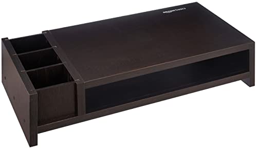 Amazon Basics 2-tier Wooden Monitor Riser Stand with Storage Organizer ...