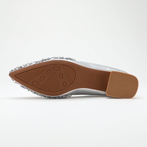 Women's Pumps, Closed Toe Chunky Heels for Women, Comfortable Work Pumps Shoes, Pointed Toe Rhinestones Dress Wedding Pumps for Women4