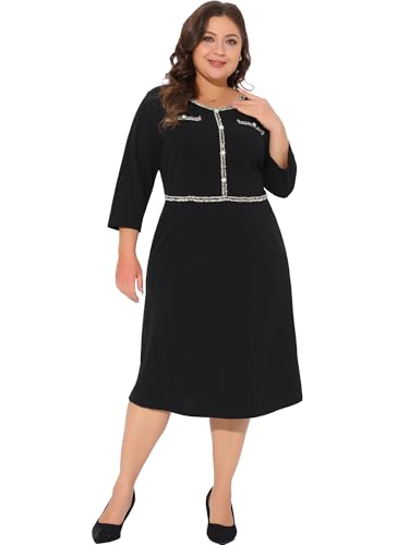 Agnes Orinda Plus Size Dresses for Women Crew Neck 3/4 Sleeve Vintage Wear to Work Office Cocktail Bodycon Pencil Dress3