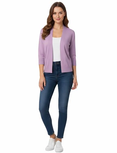Image of Allsense Women's 3 /4 Sleeve Cropped Shrug Cardigan | Classic Bolero, Open-Front, Lightweight Soft Fine Knit Cover Up