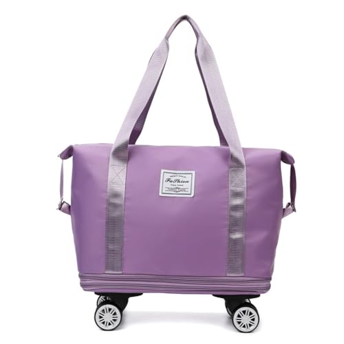 Rolling Duffle Bag with Wheels and Handle Foldable Travel Bag Expandable Carry on Bag with Detachable Casters Wheeled Weekender Bag for Women & Men - Purple