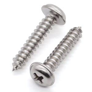 Glvaner M3 x 10mm (100 pcs) Stainless Steel Pan Washer Head Phillips Drive Self Tapping Screws, 304 Stainles Steel 18-8 Wood Screws, Sheet Metal Screws, Full Thread