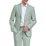 Linen Mens Suit 2 Piece Retro Suits for Men Slim Fit Blazer Jackets Drawstring Pants Set Tux Summer Beach Wedding Outfit