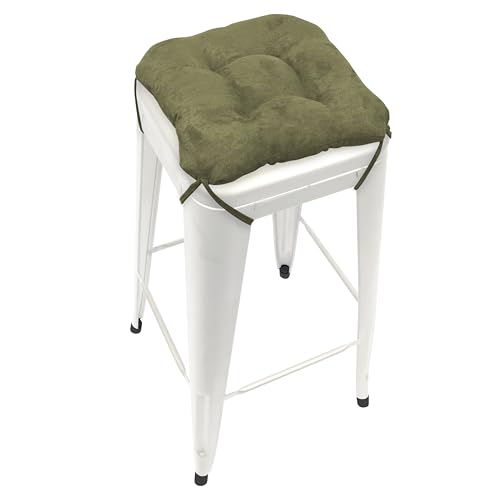 Barnett Home Decor Microsuede Laurel Green Square Bar Stool Cushion with Ties - for 12