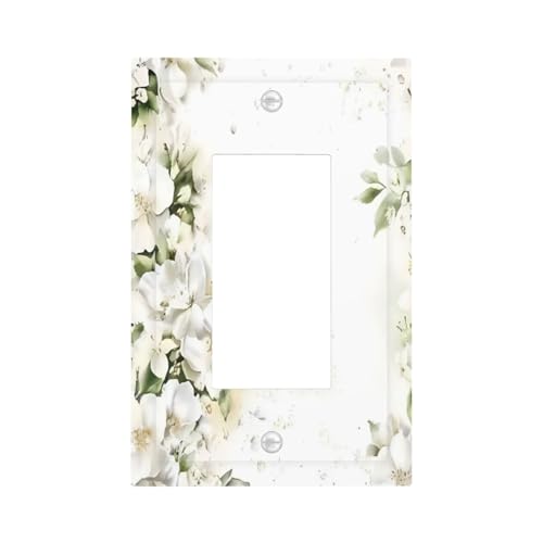 Decorative Outlet Covers Rustic Ink Green Leaves White Florals Flower 1 Gang Rocker Light Switch Cover Plate Single Decora Light Switch Covers Wall Plate Faceplate for Home Decor