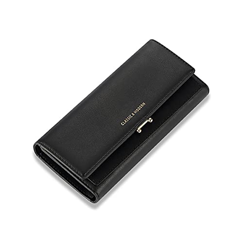 Eco Memos Damen dreifach gefaltete lange Geldbörse aus PU-Leder mit RFID-blockierenden Geldbörsen für Frauen mit Reißverschlusstasche & Kartenfächern & Fotofenster, Schwarz , S Cover