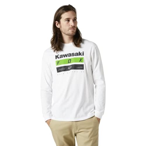 Fox Racing Camiseta Premium de Manga Larga Kawasaki Stripes, Blanco, M