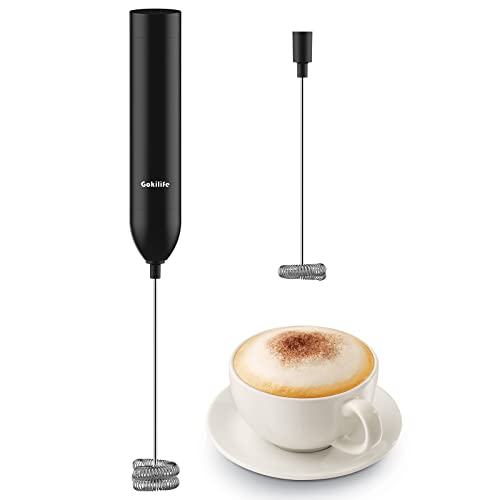 Gokilife ミルクフォーマー ミルク泡立て器 - 電動ミルクフローサー ドリンクミキサー 小型 ミニコーヒー攪拌機 ハンドヘルド ふわふわミルクを作る カプチーノ・カフェ・ラッテ ホットチョコレート アルミニウム合金・ステンレス製 二つの攪拌シャフト付き