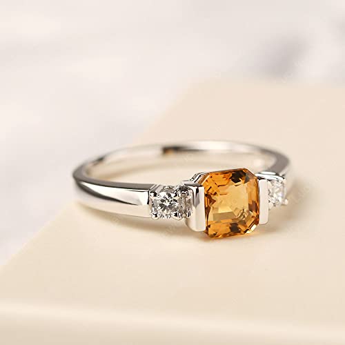 Luo Asscher Cut 1.1 Carat Citrine Ring S925 Sterling Silver Simple Engagement Ring November Birthstone Ring Gifts For Mother's Day Us Size 11 #TOP2