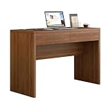 Messenya 47-Inch Office Desk with Pull-Out Outlet, Computer Desk with 2 Sturdy Drawers, Writing/Gaming/Work/Study Desk for Bedroom, Living Room & Home Office, Brow (Brown, 47.2)