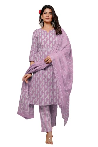 Image of MIRCHI FASHION Pure Cotton Women Straight Printed Embroidery Work Kurti Set with Dupatta and Pant