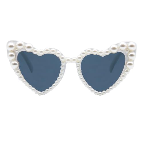 LJCZKA Luxury Love Pearl Sunglasses Women Heart Shaped Cat Eye Sun Glasses Party Festival Shimmering Bling Eyewear