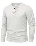 KEFITEVD Henley T Shirts für Herren Langarmshirt Herren Baumwolle mit Knopfleiste Freizeit Longsleeve Henley Shirt Weiß XL