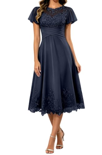 Robe de soirée formelle en mousseline fine KIYNE 36, création haut de gamme avec dentelle marine