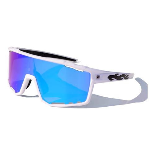 Image of PAIS Photochromic Sport Sunglasses for Big Heads, Man Women XXL Shades - Wide Temple Fit, Flame Motif, Cycling Biking Running