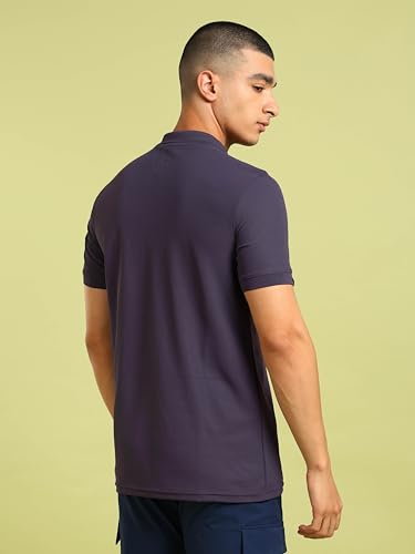 Image of TECHNOSPORT Men's Solid Slim Fit Polo Collar T-Shirt MATPIQ Half Sleeve Button Polyester for Gym Running Workout UPF50+ Anti Odour