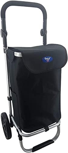 Luggage Eagle London 2 Wheeled Shopping Trolley, Folding Handle Trolley Cart on Wheels with Durable Bag and Foldable Design, 25kg, 45L, Push / Pull Grocery Carts (Black),98cm x 45cm x 35cm,st-66