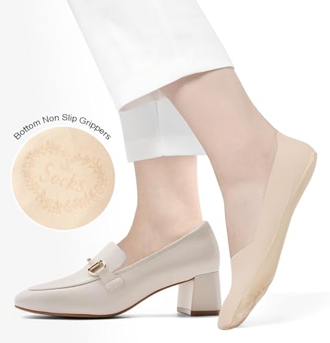 No Show Socks Womens Nylon Non Slip Low Cut Invisible Liner Footies Thin Silk Socks for Flats Loafers Lightweight 6 Pairs