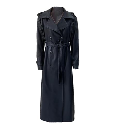 Trench-coat extra long en cuir synthétique femme coupe-vent double boutonnage hiver