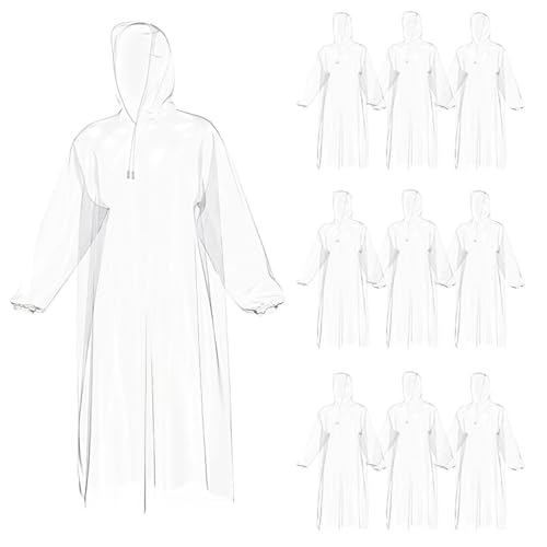 ZGDEIWGF 10 Stück Transparenter Regenmantel, Tragbarer Regenmantel, Kunststoff-Poncho, Wasserdichter Poncho Für Erwachsene, Camping-Poncho, Outdoor- Und Reiseausrüstung