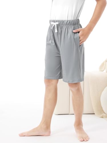 Image of Cooraby 2 Pack Boys Pajamas Shorts with Drawstring Pockets Teens Pull-on Pajamas Shorts Sport Casual Shorts for Youth