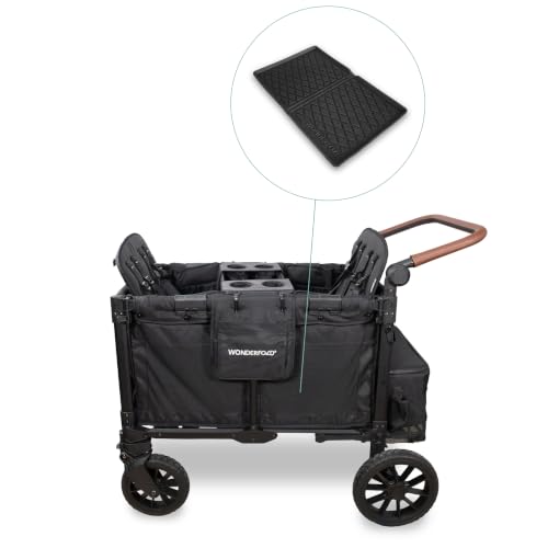 Image of Wonderfold W4 Luxe Pro Bundle - 4-Seater Stroller Wagon with All-Weather Mat and Flex Snack Tray, Safety-Certified with 5-Point Harnesses - Black