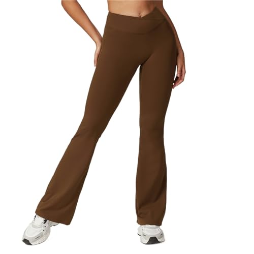 Yoga Pants Women High Waist Flared Pants Slim Solid Pants Butt Lift Yoga Leggings(Light Coffee,XL)