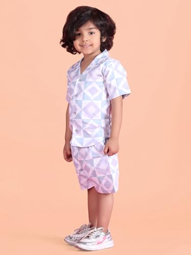 Image of POLKA TOTS Cotton Half Sleeves Shirt With Shorts, All Over Print Cord Set for Baby Boy Kids
